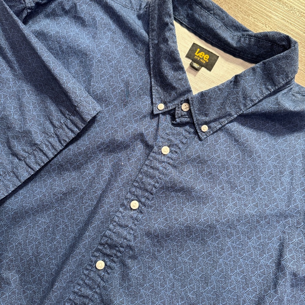 Lee Shirt Mens 4XL Blue Geometric 100% Cotton Button Down Big Casual Preppy Tall